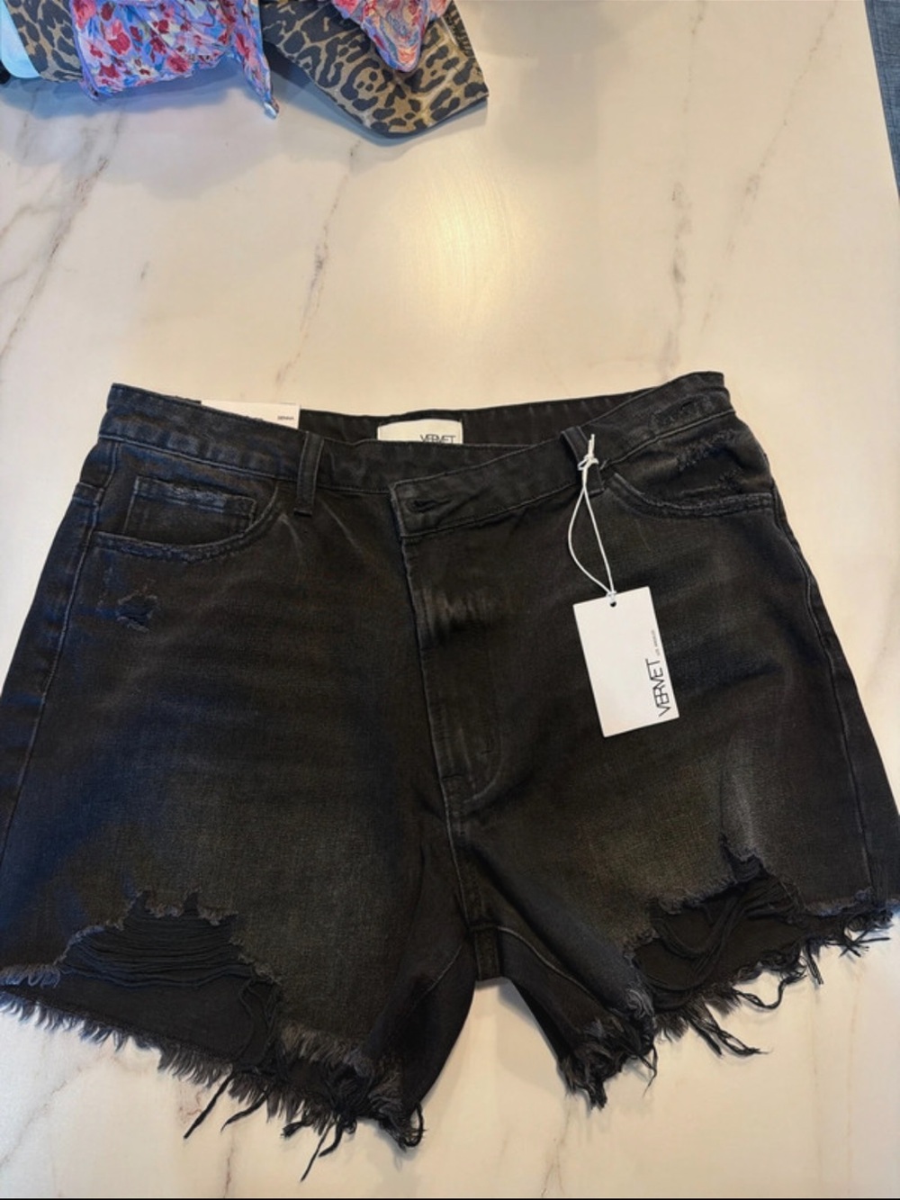VERVET BY FLYING MONKEY Black Distressed Frayed Hem Denim Shorts